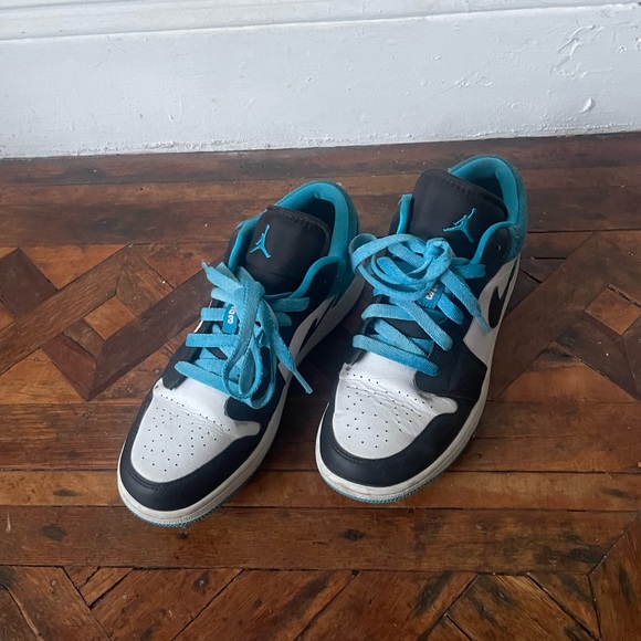 blue and white jordans low top